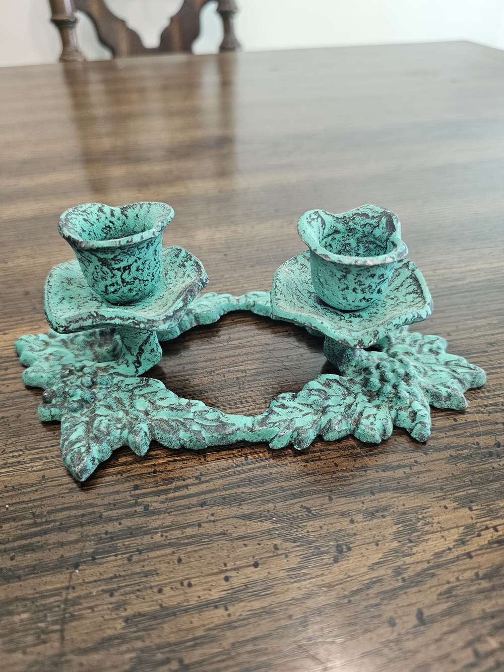 Vintage Mid-century Bronze Blue Patina Candle Holder